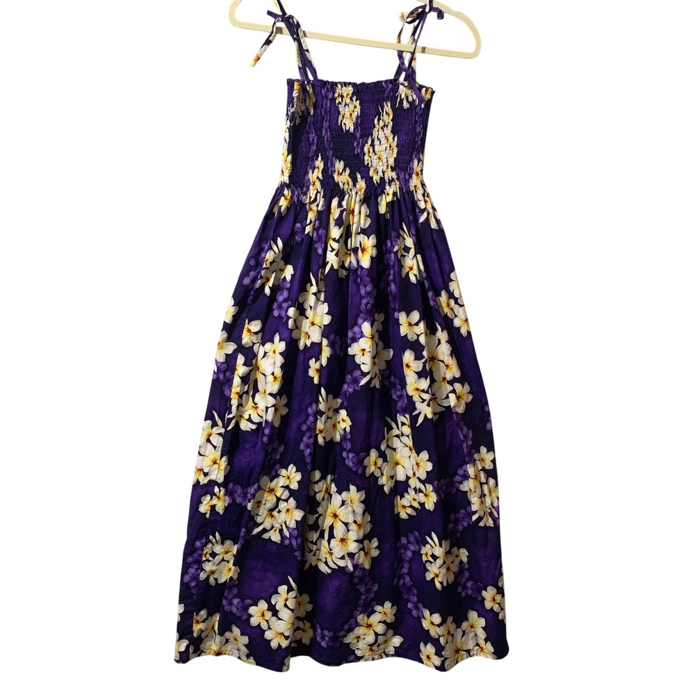 Hawaii Station Purple Floral Cotton Smocked Maxi Dress Small Hawaii Made Hula